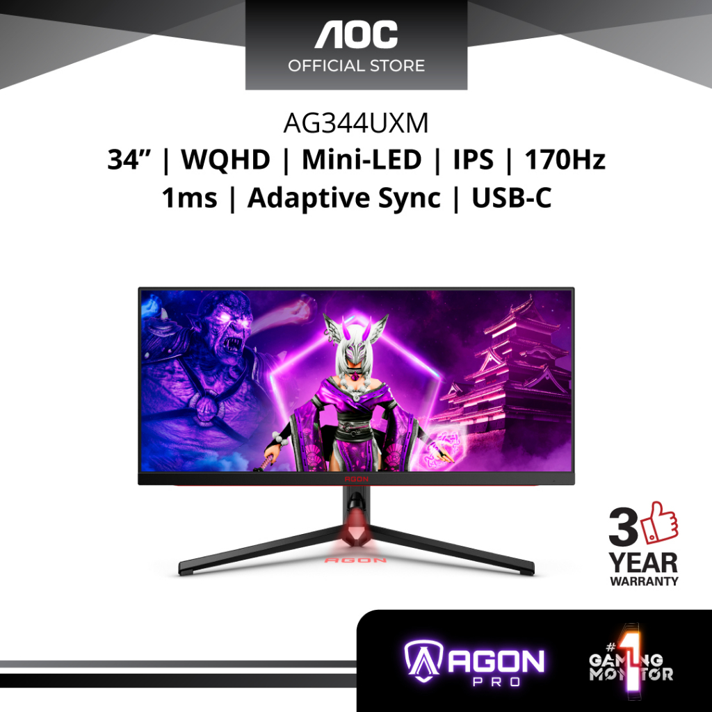 AOC AGON PRO AG344UXM Adaptive Sync HDR Mini-LED Quantum Dot 170Hz WQHD ...