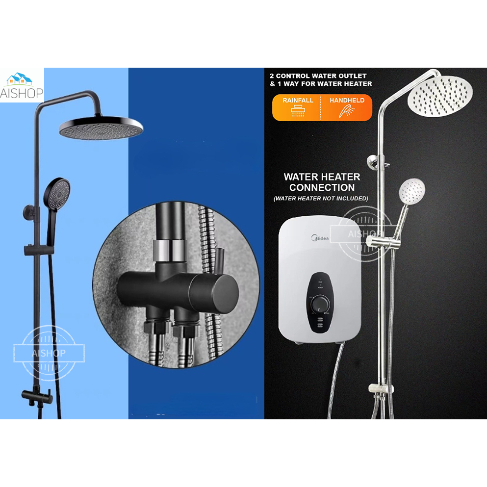 [SG Seller]Instant Water Heater Rain Shower Set Two Function Rain Shower Set Black and Silver