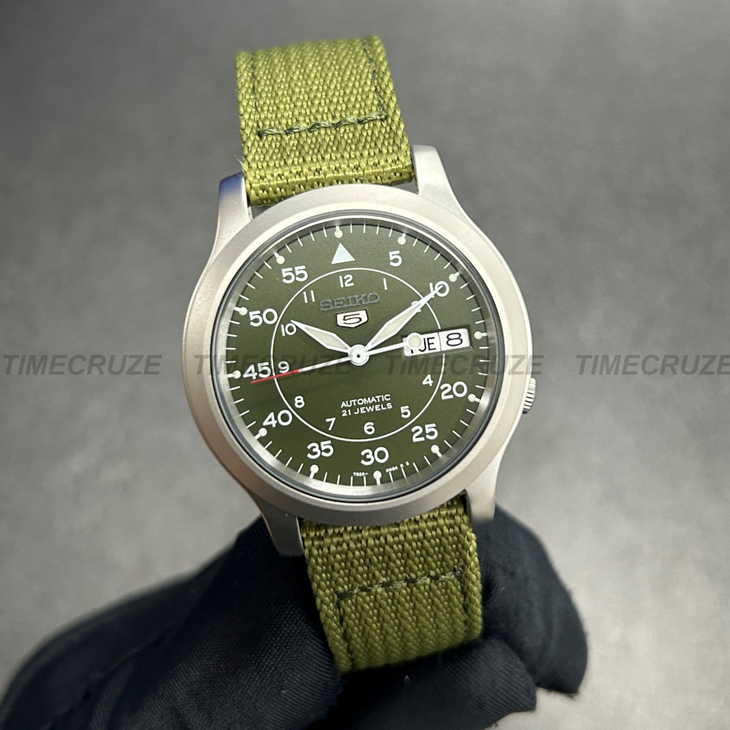 Time Cruze Seiko 5 SNK805K2 Classic Military Automatic Army Green Nylon Strap Men Watch SNK805K SNK805