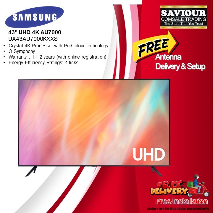 SAMSUNG UA43AU7000KXXS 43" UHD 4K AU7000 FREE ANTENNA + SET UP