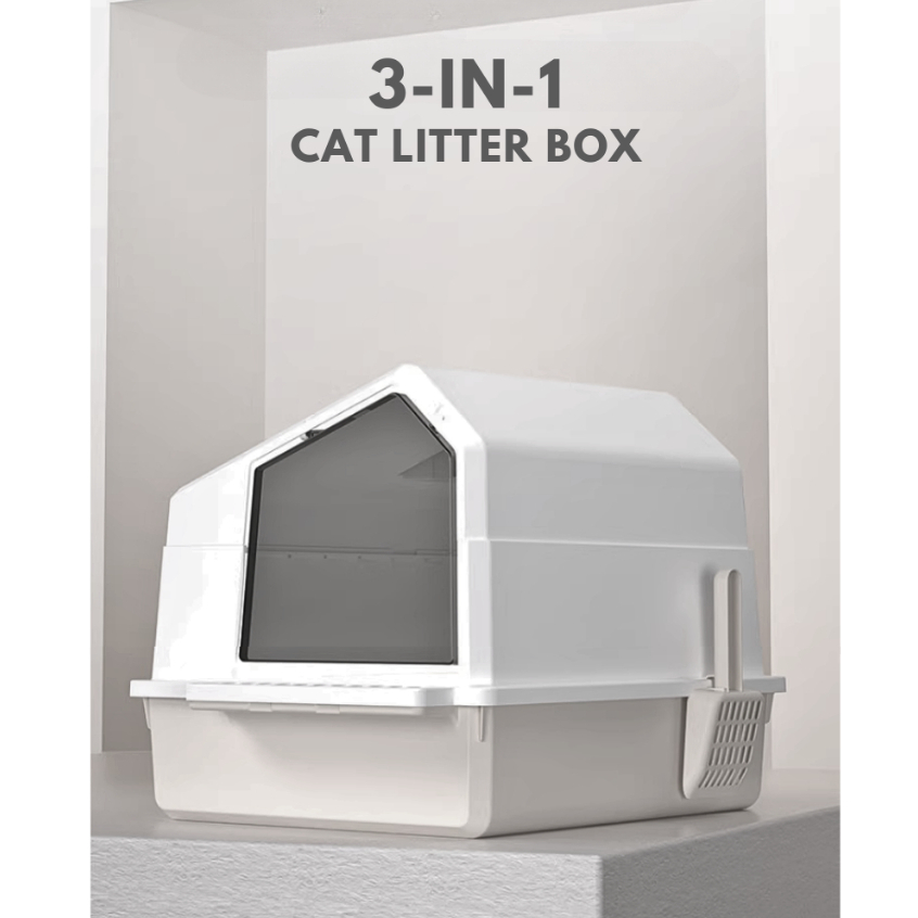 3-in-1 Enclosed Cat Litter Box | Shopee Singapore