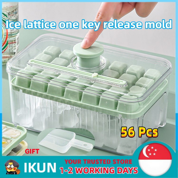 Ice Cubes Tray With Lid And Bin Press Type Easy Release 28Pcs Ice