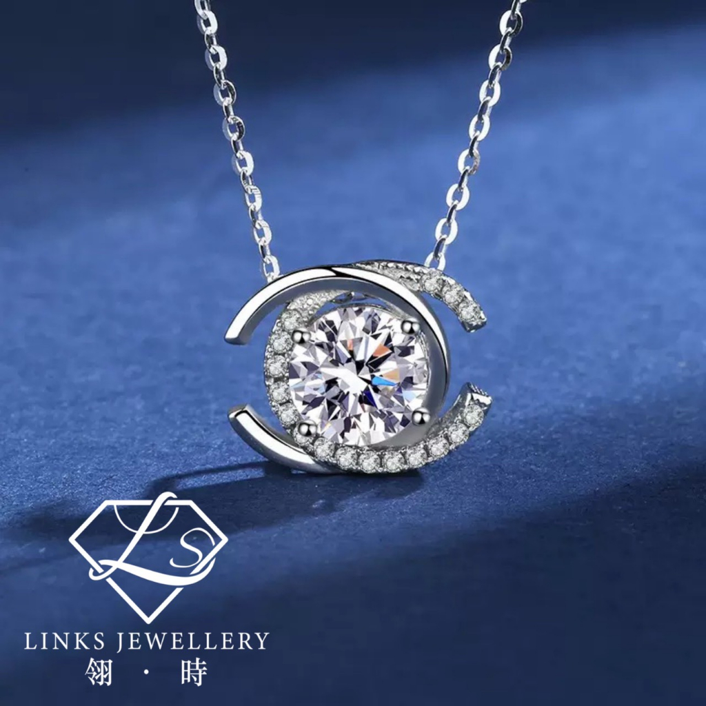 [Real Moissanite]Can Pass Diamond Test 18K Gold Double C Necklace Pendant MNG023 Moissanite