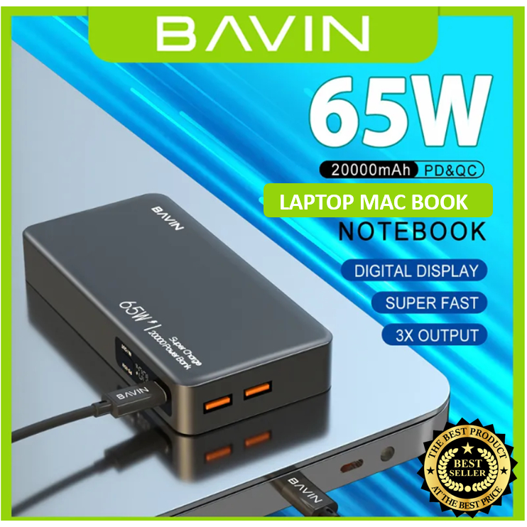 BAVIN REMAX 20000mAh 65W Laptop Power Bank PD 3.0 QC3.0 Fast Charge