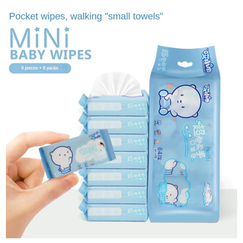 【SG Seller】 64 Sheets Mini Baby Wet Wipes Portable Wet Tissue