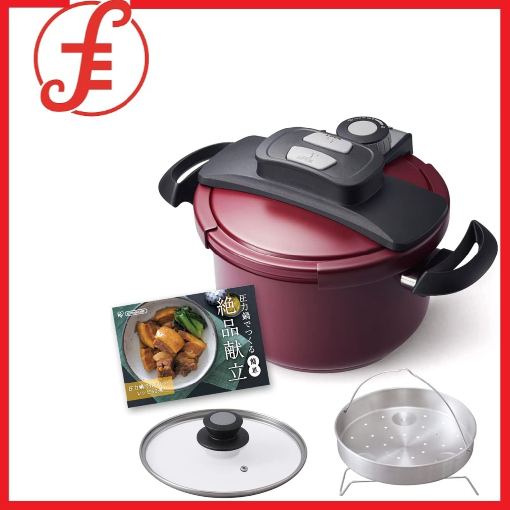 IRIS OHYAMA NRAN-5L, Two-Handed Red Traditional 5L Pressure Cooker ...