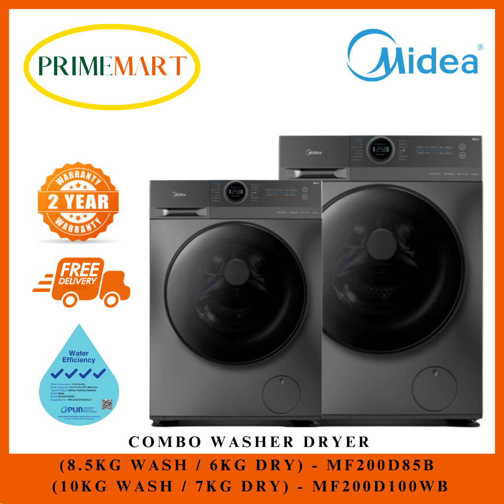 MIDEA 8.5/6KG - MF200D85B / 10/7KG - MF200D100WB WASHER CUM DRYER (4 ...