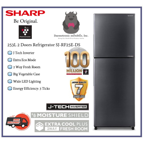 Sharp SJ-RF25E-DS 253L 2 Doors J Tech Inverter Refrigerator | Shopee ...