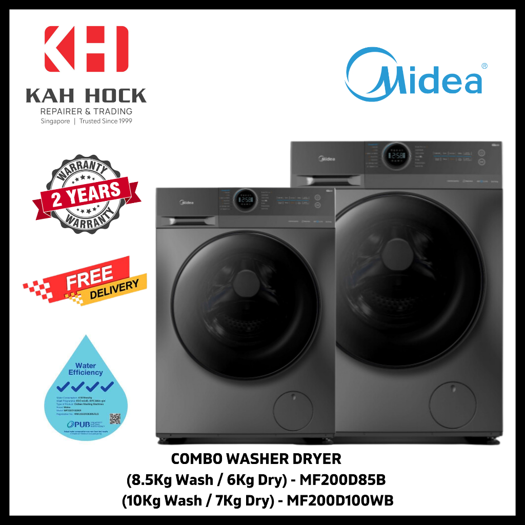 MIDEA 8.5/6KG - MF200D85B / 10/7KG - MF200D100WB WASHER CUM DRYER (4 ...