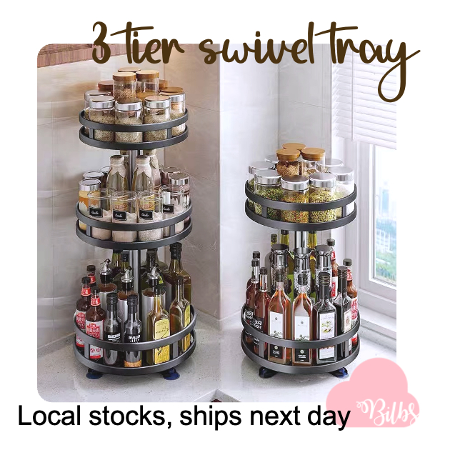 High quality stainless steel 3 tier kitchen 360 swivel rotating tray