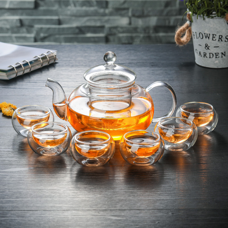 [SG Stock] Borosilicate Glass Teapot Set with 6 Double Wall Tea Cups ...