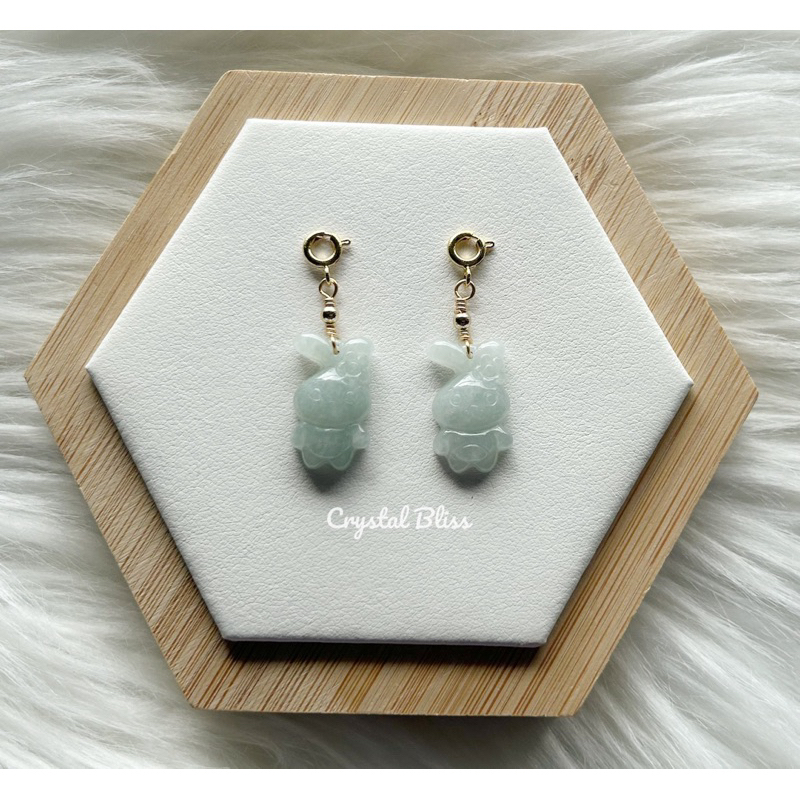 [CRYSTAL BLISS] Type A Jadeite Rabbit (翡翠 Fei Cui Jade) Clip-On Pendant ...