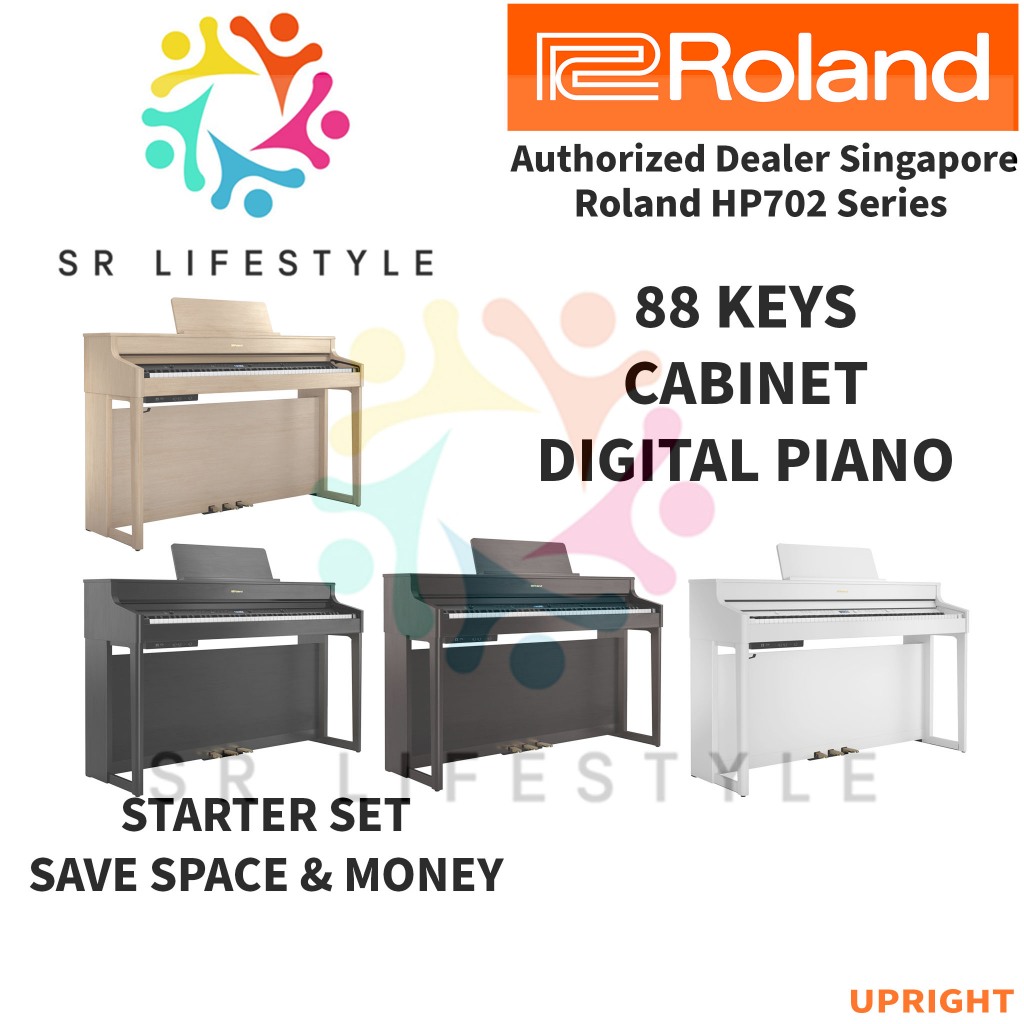 Roland HP702 Upright Digital Piano Keys Keyboard Charcoal Black, White