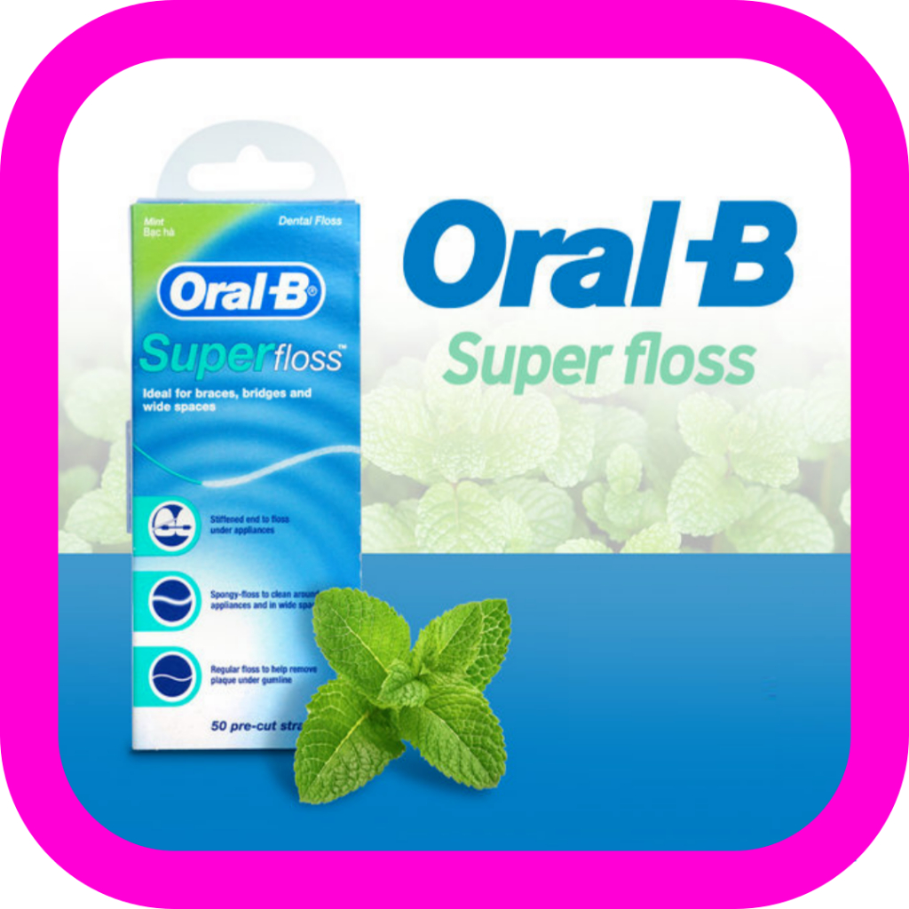 Oral-B Super Floss Mint Dental Floss for Braces Bridges - 50