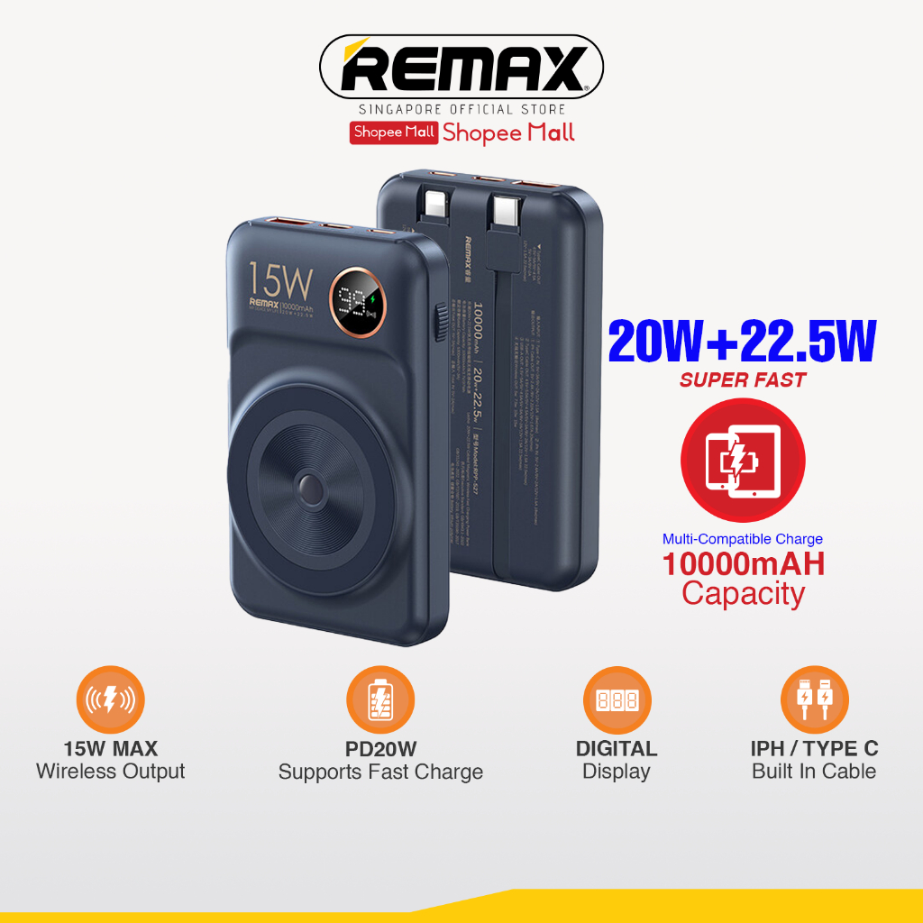 [Remax Energy] RPP-527 Lecho Series 10000mAh 20W+22.5W Cabled Magnetic ...