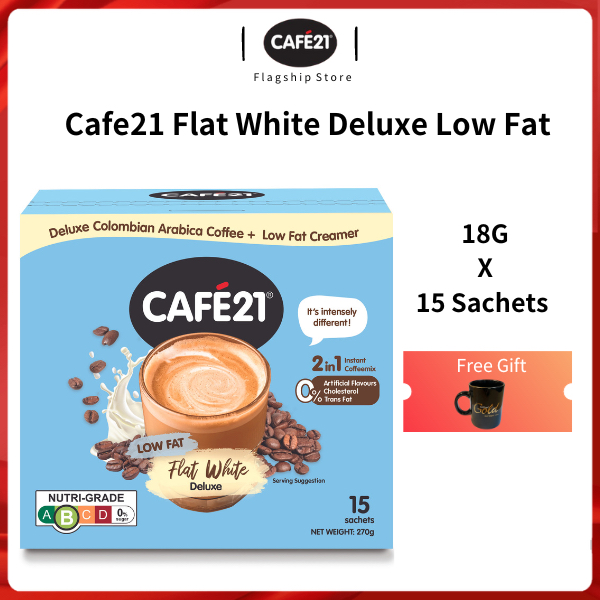 Cafe21 Flat White Low Fat Deluxe Instant coffee mix(18g x 15 sachets