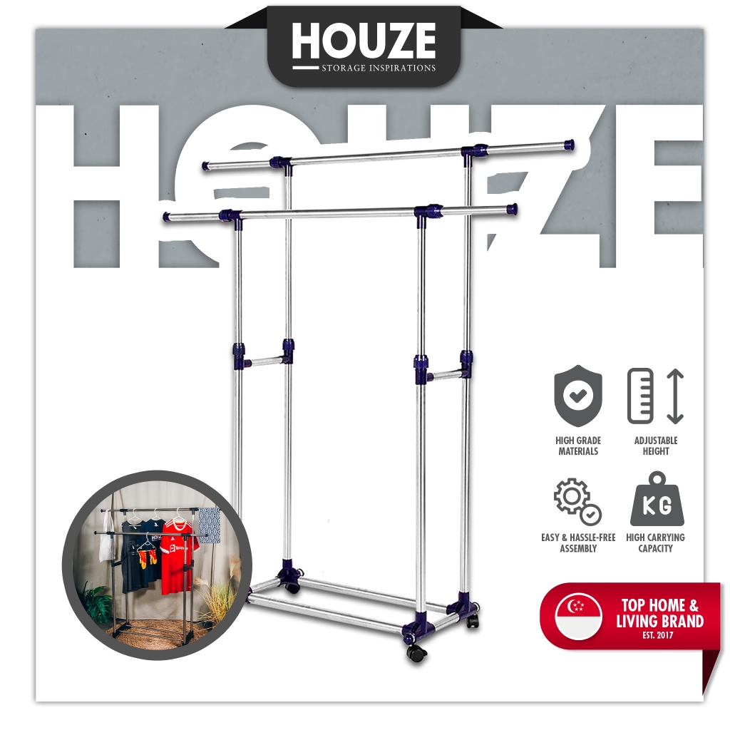 [HOUZE] Telescopic Double Pole Stainless Steel Clothes Hanger (Black