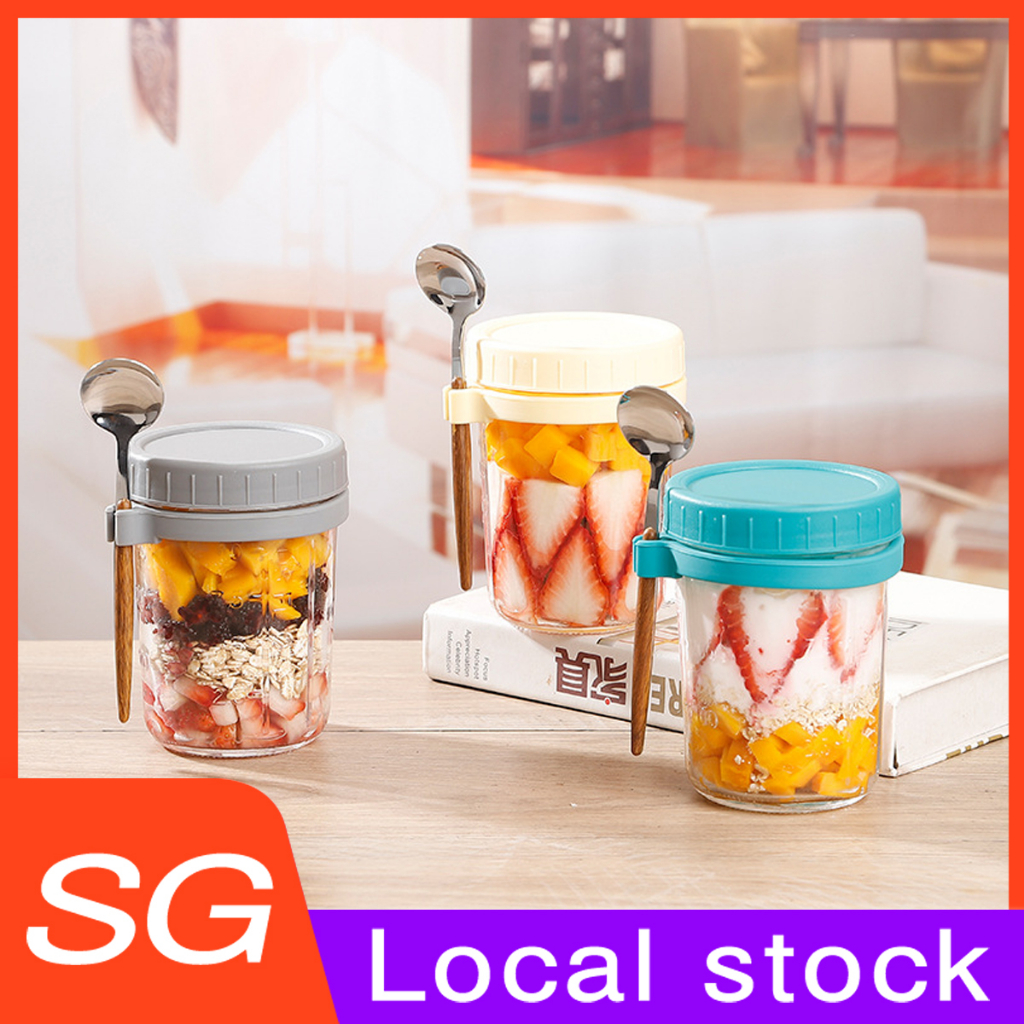 yogurt cup atmeal Breakfast Cereal Oats Glass Jar with Spoon Leak Proof ...
