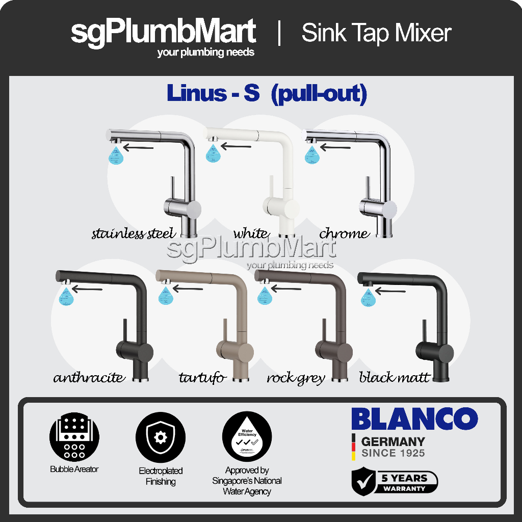 Blanco x sgPlumbMart LinusS PullOut Kitchen Sink Mixer Tap with Pull