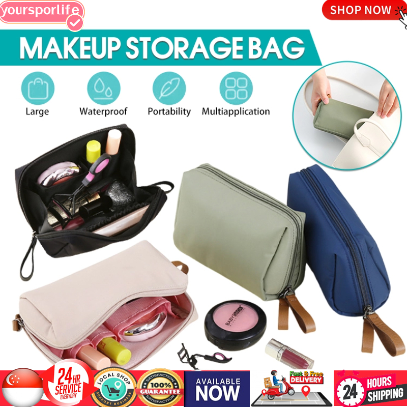 SG Stock|Double Zipper Cosmetic Bag For Women Travel Makeup Brushes Bag ...