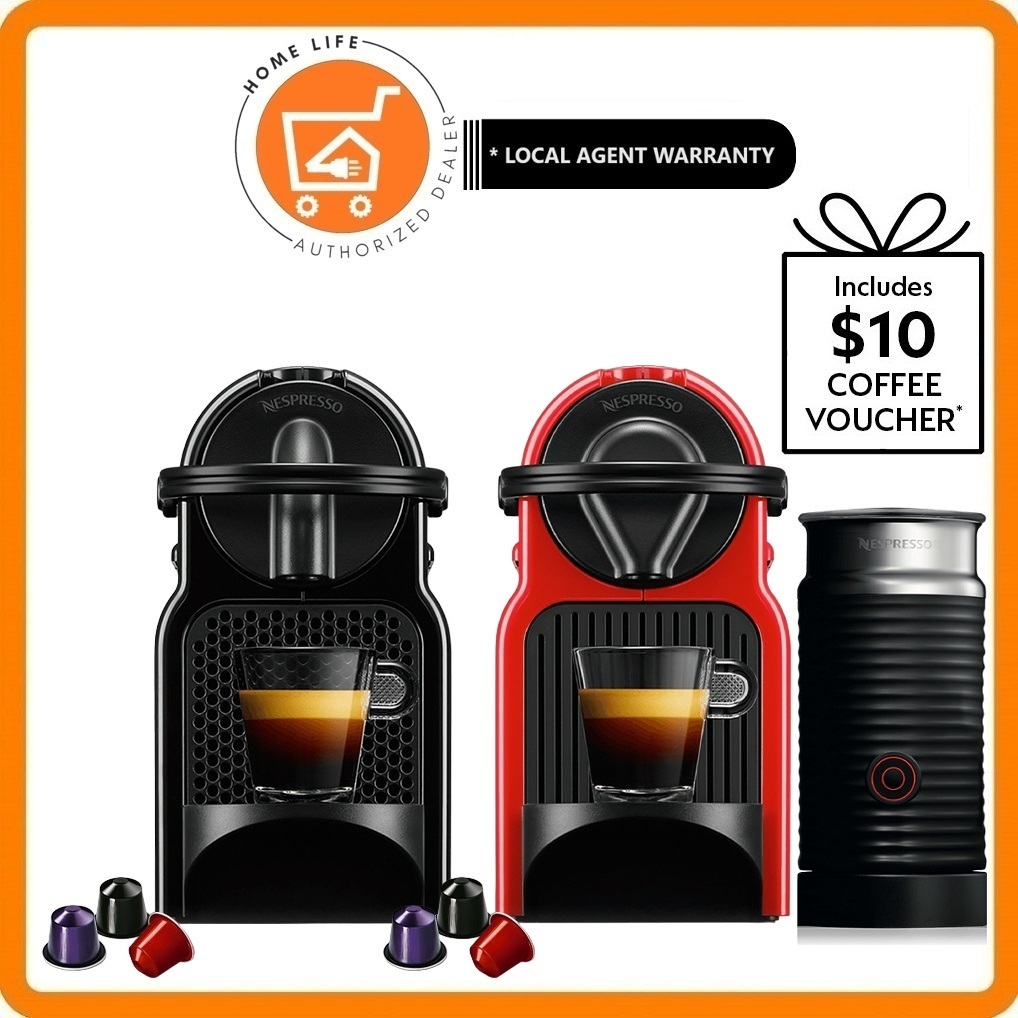 Nespresso Inissia with Aeroccino Bundle Free 10 Coffee Voucher