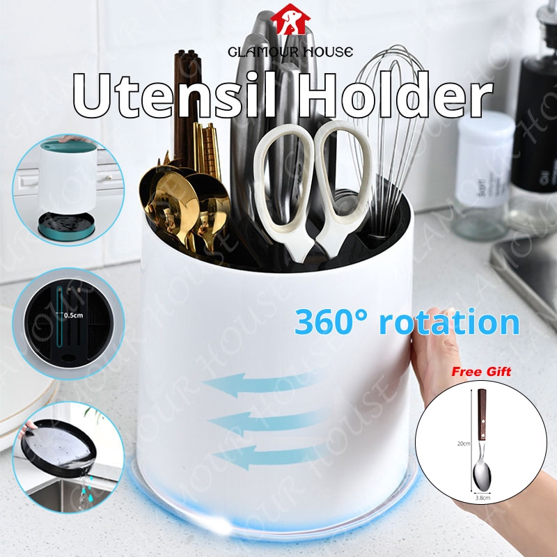 [SG] 360° Rotating Kitchen Organiser Utensils Shelf Cutlery and Knife
