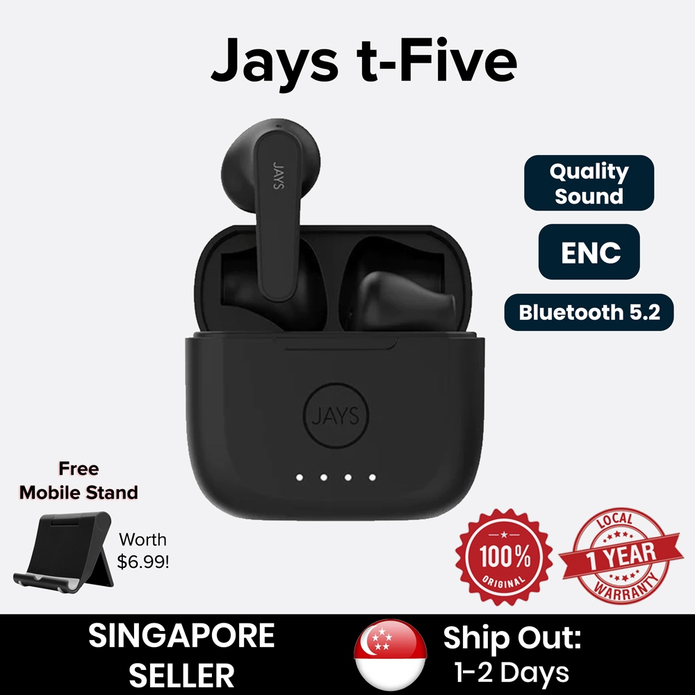 SG JAYS t Five True Wireless Earbuds Earphones Black with ENC