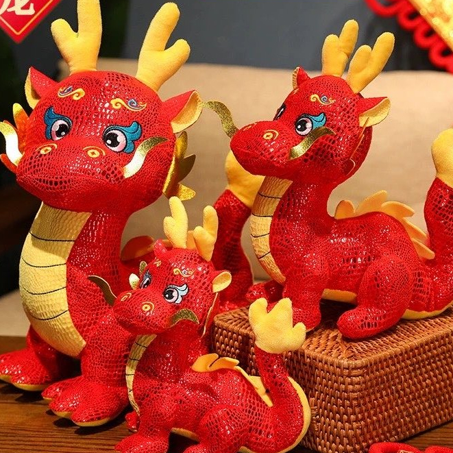 [SG Stock] CNY Standing Dragon Satin Mudan Soft Toy Mascot Decoration ...