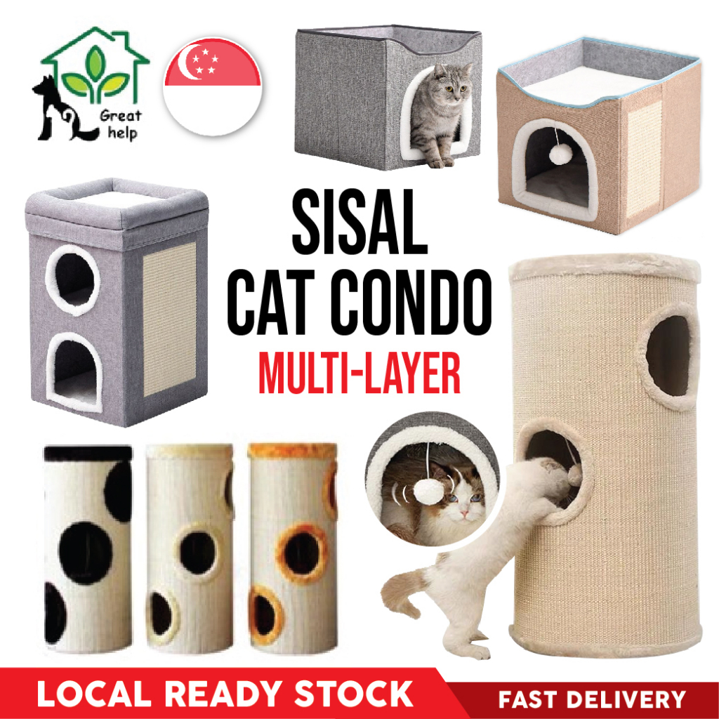 CYLINDER CAT CONDO Cat Scratching Tree with Hammock Cat Condo Tree house Cat Toys Cat Scratching pos Scratch Tree Shopee Singapore