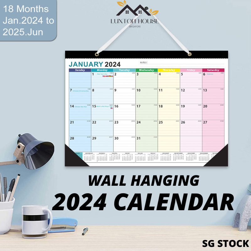 {SG} 2024 Wall Calendar A3 Size Monthly Calendar from January 2024 to June 2025 Hanging English