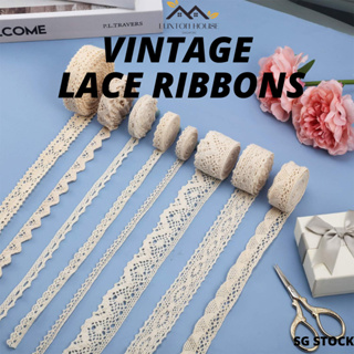 Lace Ribbon Self-Adhesive Cream, Vintage Lace Ribbon Roll Cotton Lace  Border Lace Trim Wedding Christmas Decorative Ribbon Gift Ribbon Cotton Lace  Ribbons for Crafts for DIY Scrapbook Decoration