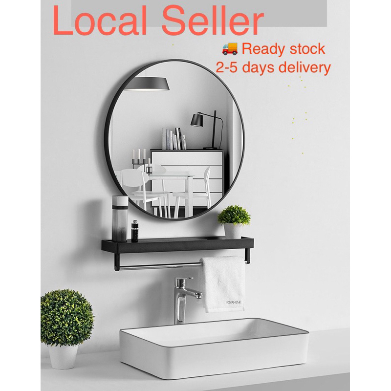 (SG Ready stock )Bathroom Mirror with Shelf / Toilet Mirror Round ...