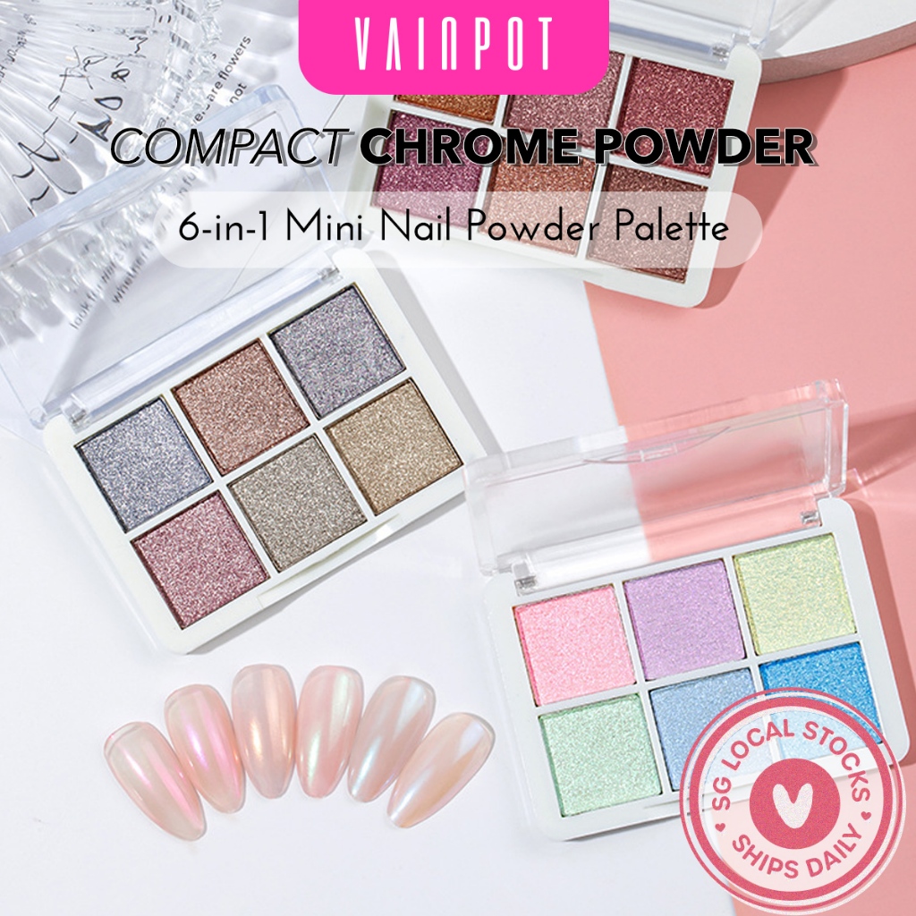 【Vainpot-SG】 6-in-1 Mini Compact Chrome Nail Powder Palette - Mirror ...