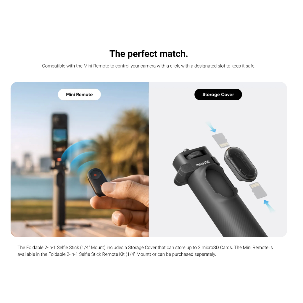Insta360 X5/X4 Foldable 2-in-1 Selfie Stick Remote Kit (1/4