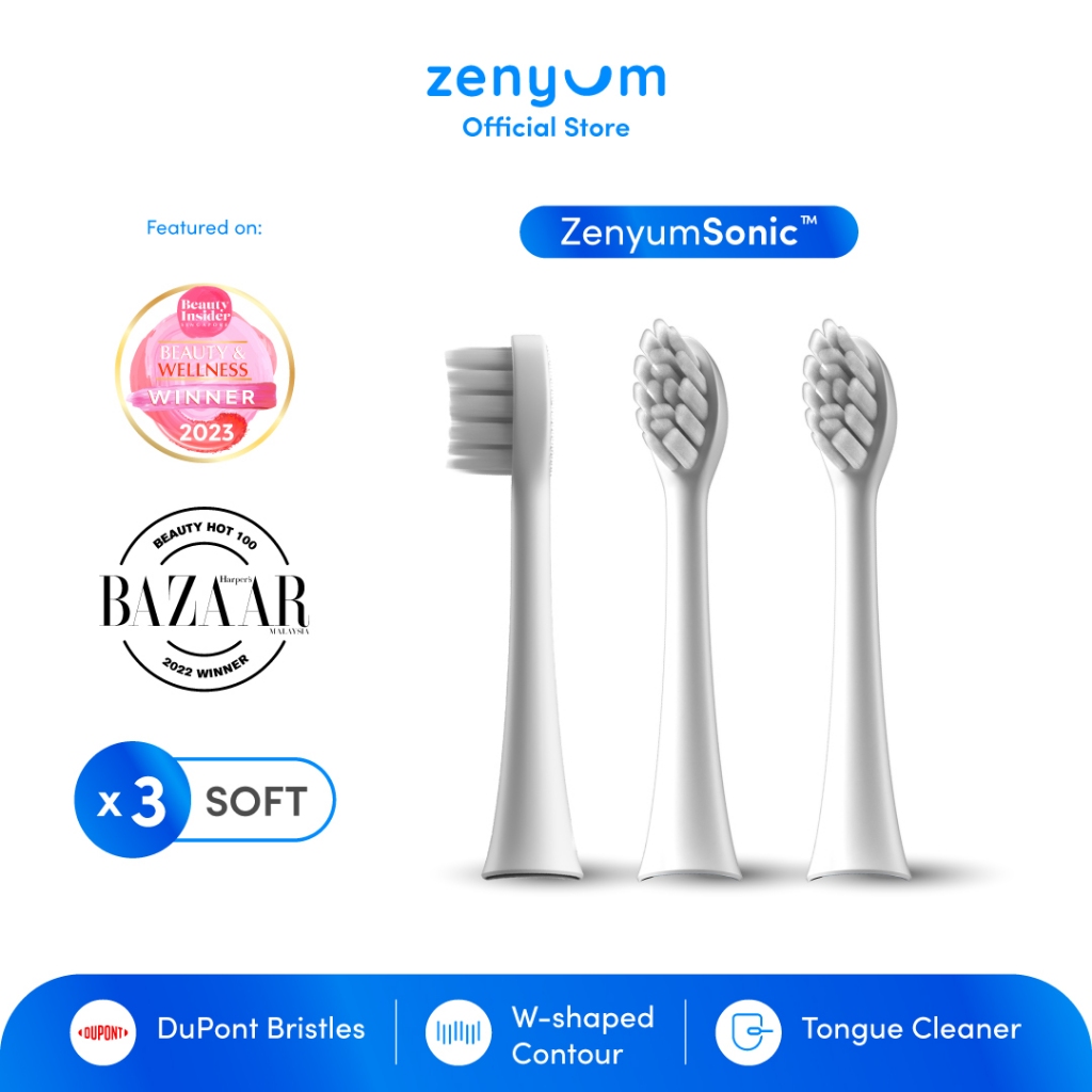 Zenyum Sonic Electric Toothbrush White Refills Brush Heads Pack of 3