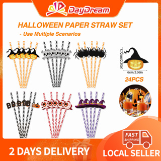 24pcs Halloween Decoration Spider Pumpkin Witch Straw Toppers