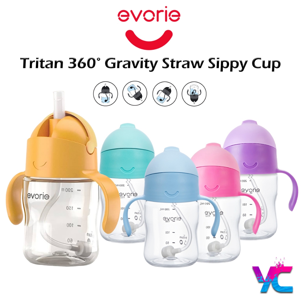 Evorie Tritan Gravity Straw Sippy Cup Water Bottle 200ml Shopee Singapore