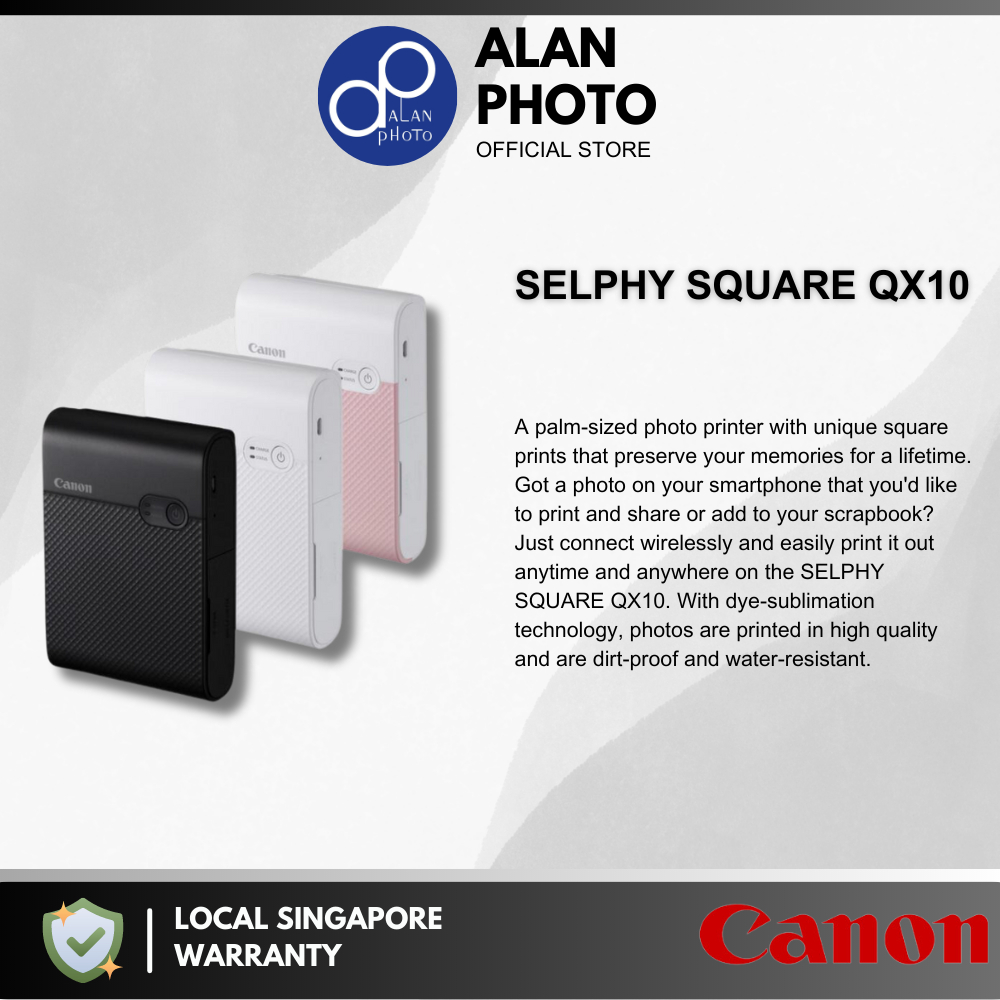 Canon SELPHY Square QX10 Compact Photo Printer Kit (White) with XS