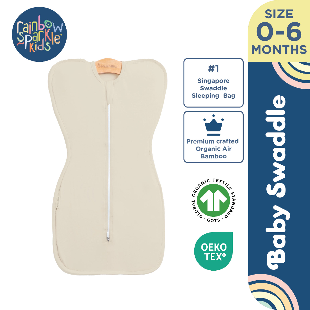 Elly Milley Organic Air Bamboo Newborn Swaddle Sleeping Bag, Arms Up