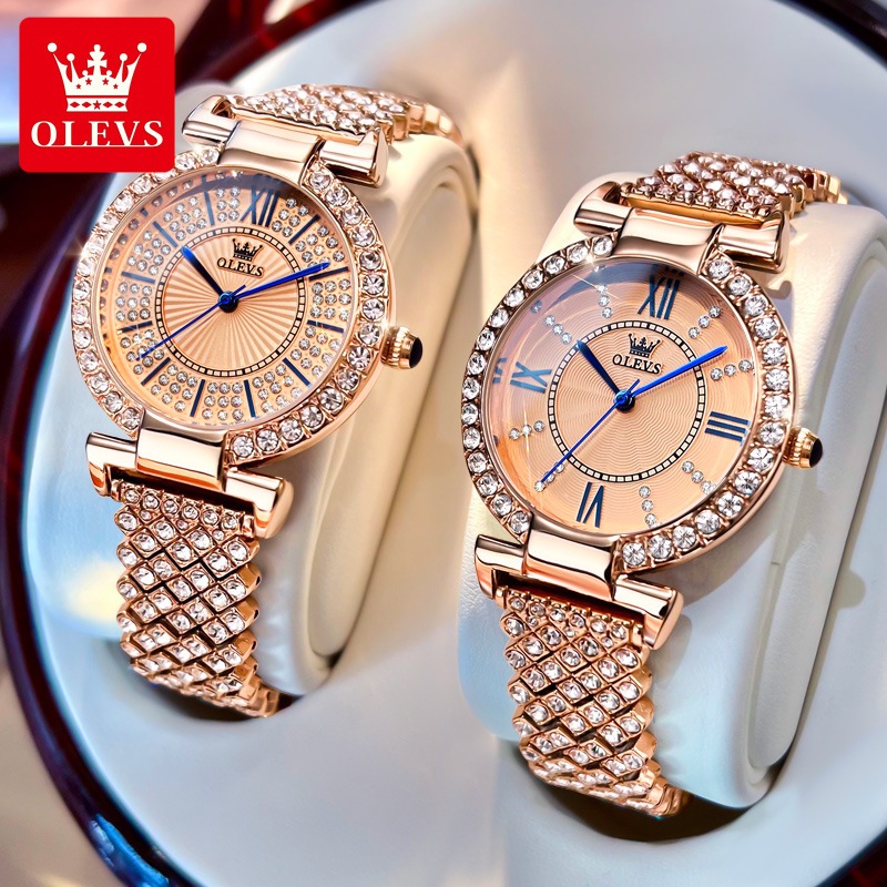 OLEVS 9942 Classic Fashion Luxury Watch Women Rhinestone Ladies Watch Womens Watches Clock Diamonds 3d Dial Wristwatches