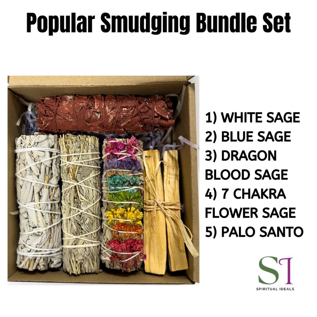 SI Popular Smudging Stick Bundle Set White Sage, Palo Santo, Blue Sage ...