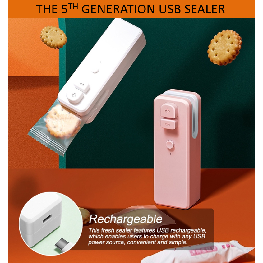 (大粒15x4.8x4.3 cm)Mini Sealer USB Rechargeable Handheld Electric Plastic