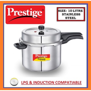 Prestige 5L Alpha Deluxe Induction Base Stainless Steel Deep Pressure Pan,  5.0-Liter, Silver