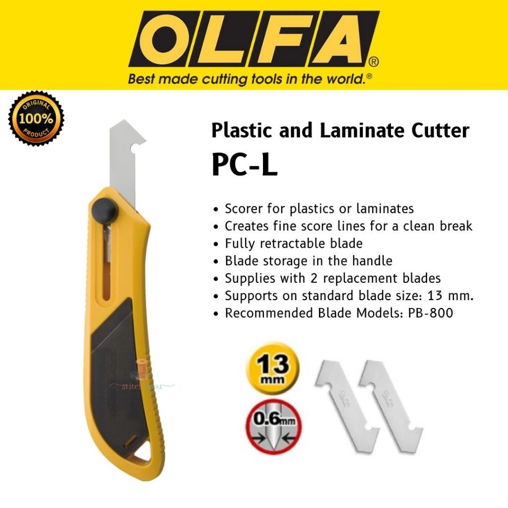 (Blades Incl)OLFA PC-L Plastic, Laminate, Arcylic Knife Cutter with PB ...