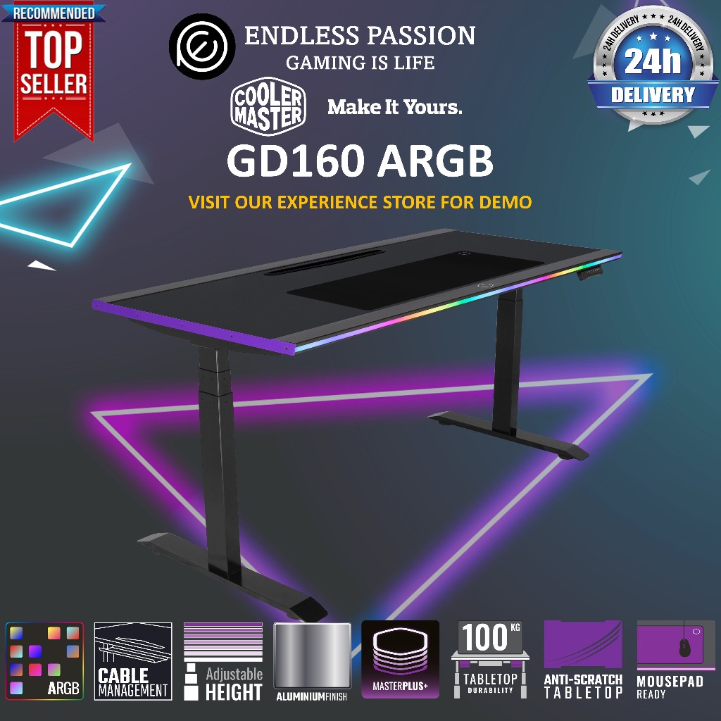 Cooler Master GD160 ARGB Sitting And Standing PC Gaming Desk With Dual ...