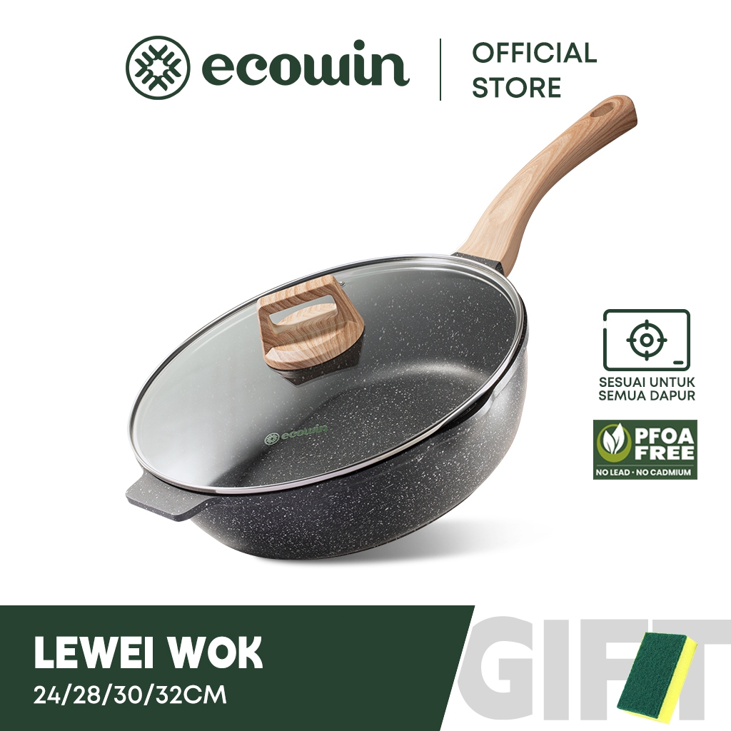 Ecowin Cookware Wok Forest series Mainfan Stone Coating Frying Pan  Non-Stick with Lid Free of PFOA PTFE