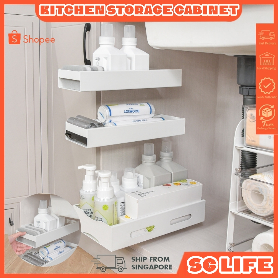 【SG Stock】Kitchen Storage Cabinet Pull-Down Basket Kitchen Organizer ...