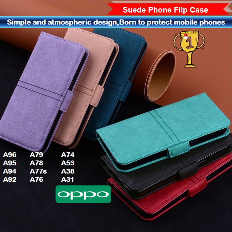 Flip Leather Case Oppo A31 A38 A53 A74 A76 A77s A78 A79 A92 A94 A95 A96 Magnetic Card Slots Line