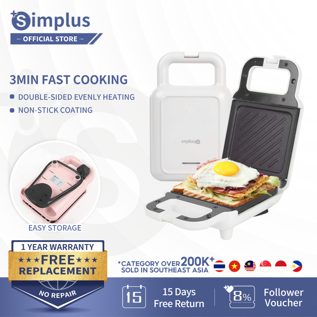 Simplus Sandwich Maker Panini Waffle Breakfast Bread Crepe Portable