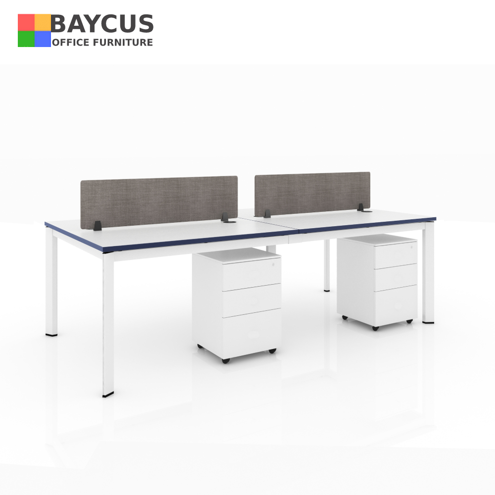 READY STOCK! 4 Pax Open Plan Workstation Full White White Office